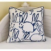 Athena Bacon Bunny Hutch Print in Navy Pillow Cover,Hunt Slonem, Double Sided,