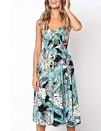 Vestido de mujer con tirantes de espagueti y bolsillos, longitud media