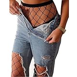 Women’s High Waist Fishnet Stockings Sparkle Rhinestone Tights of MERYLURE (One Size, Large Grid Black)