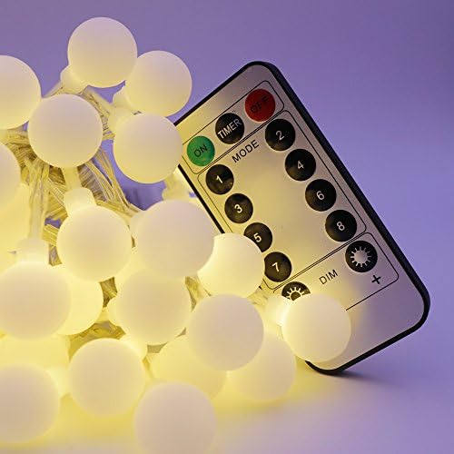 【Remote&amp;Timer】 USICIG LED Dimmable Flickering String Lights 8 Modes Battery Operated Globe Ball Indoor and Outdoor Light for Garden Party Wedding,Warm White,IP65 Waterproof (16ft/5m 50 LED)