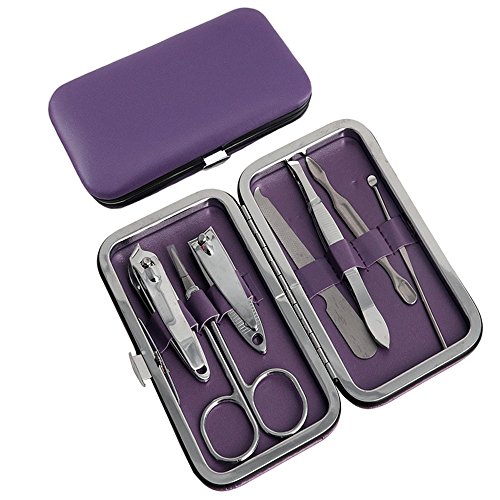 Dealglad 7pcs Stainless Steel Nail Care Personal Manicure & Pedicure Set ,Nail Clippers Scissors Travel & Grooming Kit Tool (Purple)