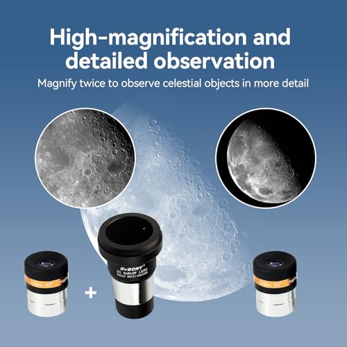 Svbony Eyepiece Set with 2X Barlow Lens, Telescope Eyepiece 62° Wide Angle 4mm 10mm 23mm and Metallic Barlow, 1.25 Inch FMC Lens for Planetary and Lunar Galaxy Observations