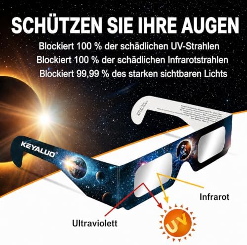 Sonnenfinsternis Brille,12 Pack,EN ISO 12312-2:2015(E) & CE-zertifiziert,AAS Zertifizierung 2026,Sonnenfinsternis Brillen zur direkten Sonnenbeobachtung