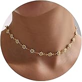 FUCJOEE Choker Necklace for Women,Cute 14K Gold Plated Sunflower Necklaces for Women Trendy Daisy Chain Flower Necklace Dainty Gold Choker Necklaces for Woman Fashion Short Non Tarnish Jewelry Gifts