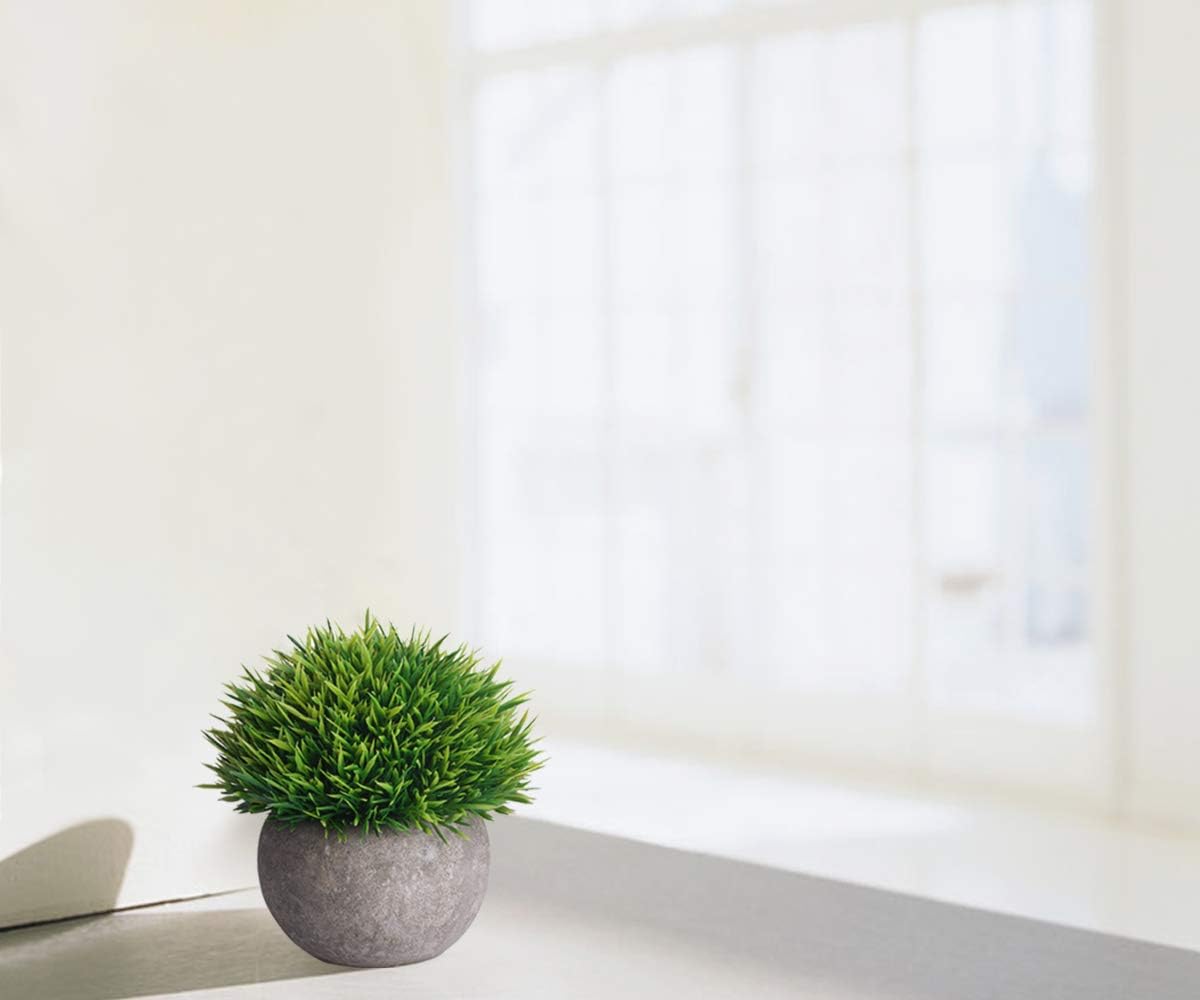 MoonLa Artificial Plants Potted Faux Fake Mini Plant Greenery Green Grass Flower Topiary Shrubs In Gray Pot for Bathroom Home House Decor (Set of 3) -