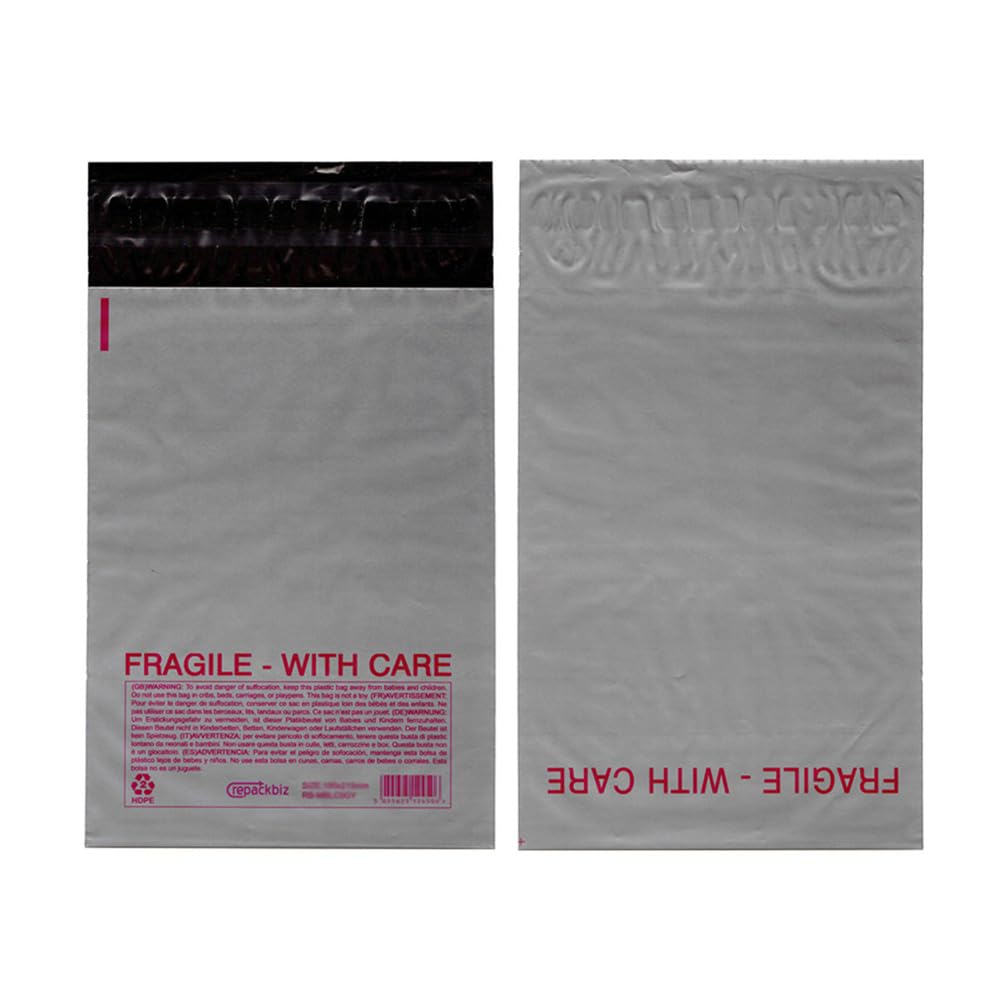 Heavy Duty Polythene Mailing Postal Mailer Bags Shipping Grey with Red Fragile(A000-110x165mm (4.33'' x 6.50''),100)