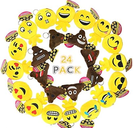 Q's Emoji 24 Pack Pop Plush Pillow KeyChain Expression Mini Plush Pillows, Car Key Ring Decorations Kids Party Supplies Favors