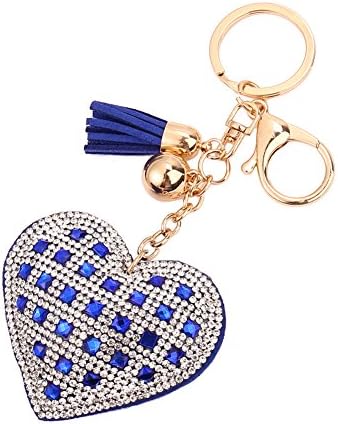Ecotrump Women Key Chain Love Heart Pendant Leather Tassel Rhinestone Crystal KeyChain