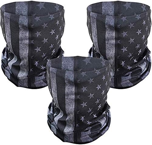 American Flag Outdoor Face Mask- Multifunctional Seamless Microfiber American Flag UV Protection Face Neck Shields Headwear for Men&Women Motorcycle Hiking Cycling Ski Snowboard 3 Pcs(Grey)