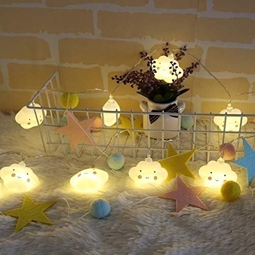 fuchsiaan Smile Cloud LED Fairy Lights, Warm Light Battery-Operated Sweet Indoor Copper Wire Rope Lights for Bedroom Girls Room Wall Wedding Birthday Party Room Decor, Photo Clip