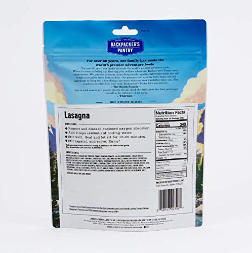 Backpacker's Pantry Lasagna, 2 Servings Per Pouch (6 Count), Freeze Dried Food, 19 Grams of Protein, Vegetarian