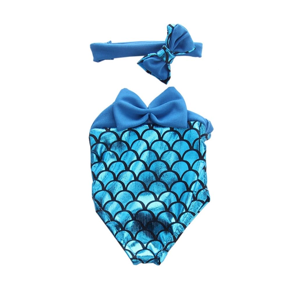 NIXNUT Doll Clothes Dress Summer Swimsuit Jumpsuits with Hairband Bowknot for American Girl Doll 18-inch with Fish Scale Pattern