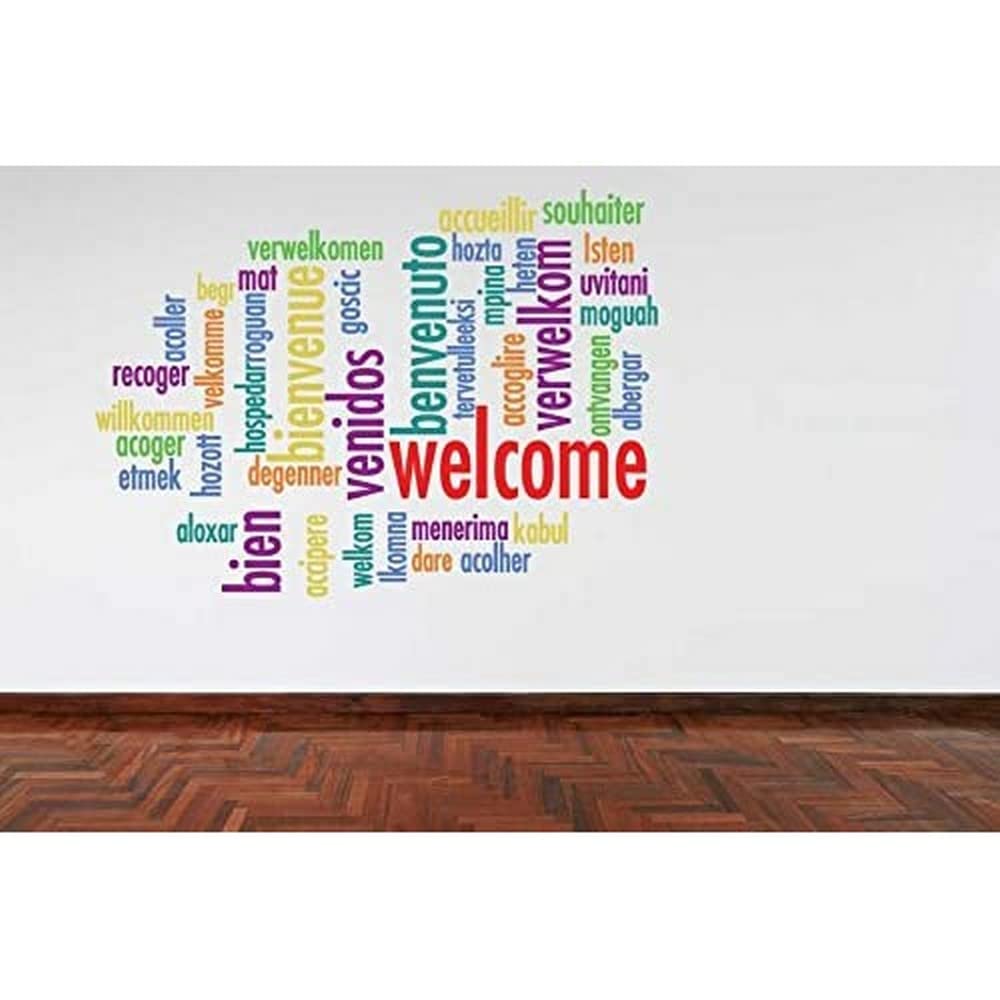 60 Second Makeover Limited Full Colour Welcome Languages Wall Stickers Reception Shop Cafe Restaurant Office Room Foyer Hotel Reception Stickers School Welcome Decal - 80cm x 110cm
