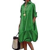 UOOZEE Women's Long Sleeve Button Up Shirt Dresses Casual Loose Fit Spring Midi Dress with Pockets