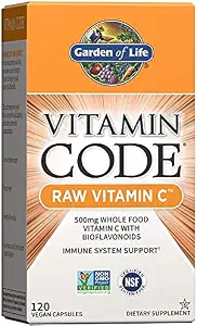 Garden of Life Vitamin C - Vitamin Code Raw Vitamin C - 120 Vegan Capsules, 500mg Whole Food Vitamin C with Bioflavonoids, Fruits & Veggies, Probiotics, Gluten Free Vitamin C Supplements for Adults