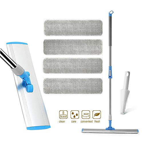 Mop Microfiber Floor Mop for Cleaning Hardwood and Floors Wet Mop Flat Mop Pads Wet or Dry Floor Cleaning 4 Premium Mop Pads