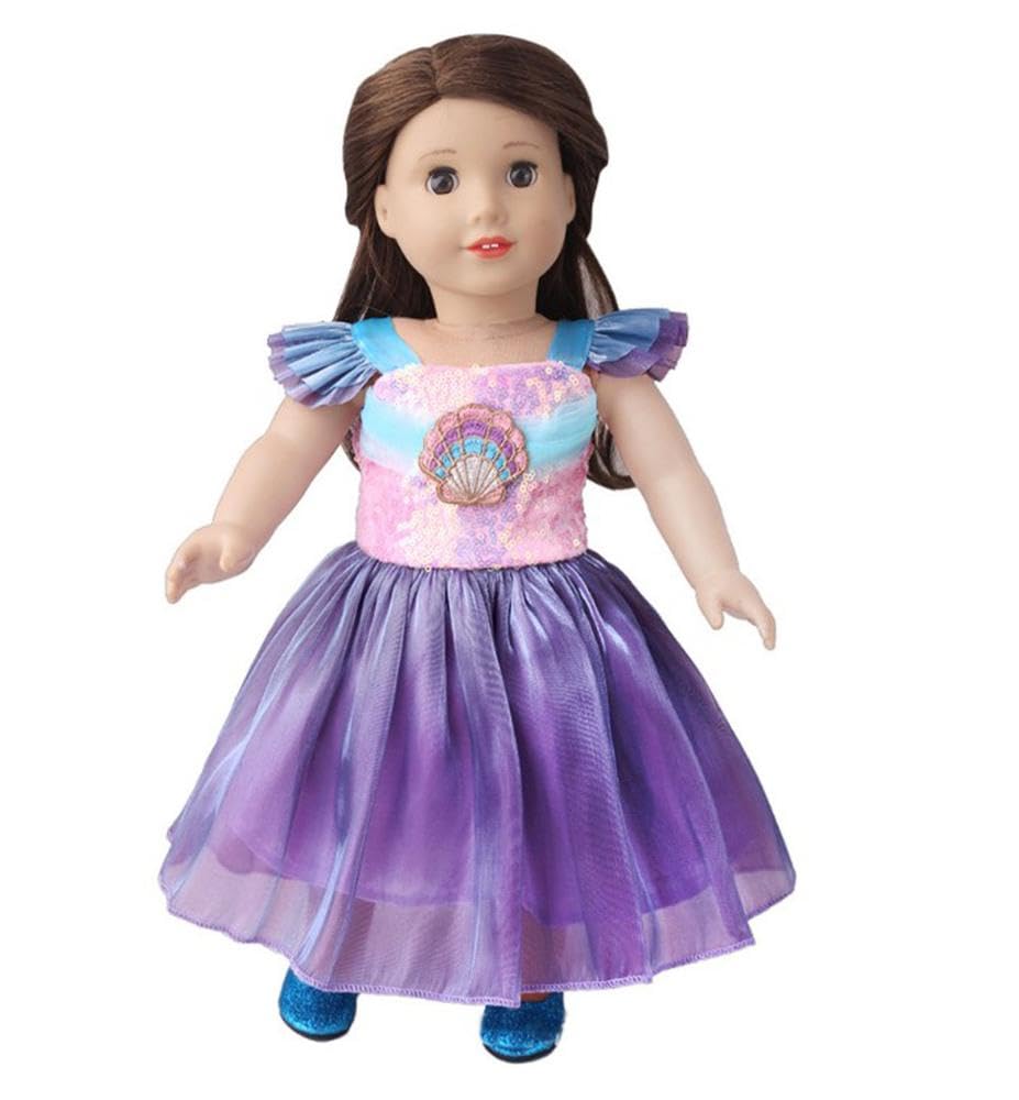 NIXNUT Doll Clothes Long Gauzy Dress Princess Summer Clothing for American Girl Doll 18-inch with Sequins Shell Pattern