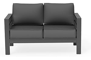 UDPATIO Outdoor Loveseat Aluminum Outdoor Furniture Sofa, Patio Seating Loveseat with 5" Thick Cushion and Waterproof Cover
