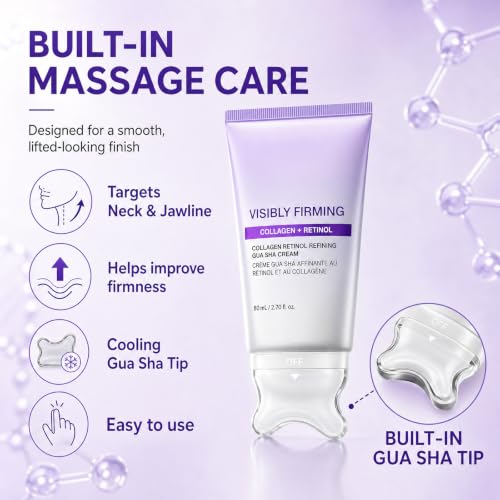 Collagen Retinol Gua Sha Neck Cream with Peptides, 299Da Fast-Absorbing & Smooth-Dispensing Firming Moisturizer for Tech Neck & Jawline Sculpting, Fragrance Free Korean Skin Care, 2.7 Fl Oz