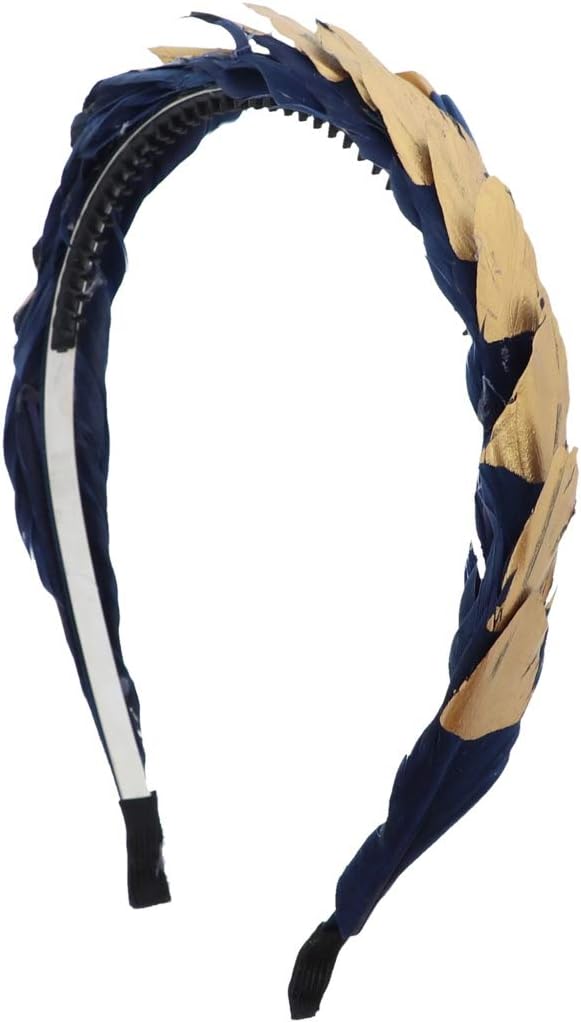 Gold Dipped Feather Headband-Navy