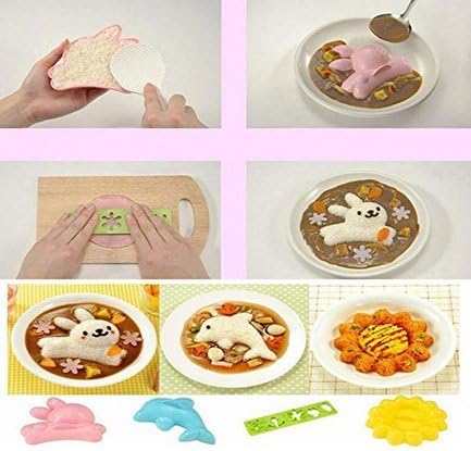 4PCS Cute Rabbit &amp; Dolphin Sushi Maker Rice Onigiri Mold Mould Punch DIY Bento