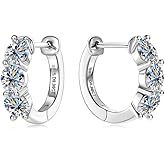 1 Carat Diamond Hoop Earrings for Women in Sterling Silver, D-Color VVS1,Romantic Valentine’s Day Gift for Women