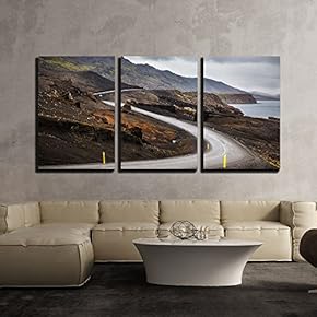 3 Piece Canvas Wall Art - Curved Roads Through The Mountains - Modern Home Art Stretched and Framed Ready to Hang - 16"x24"x3 Panels