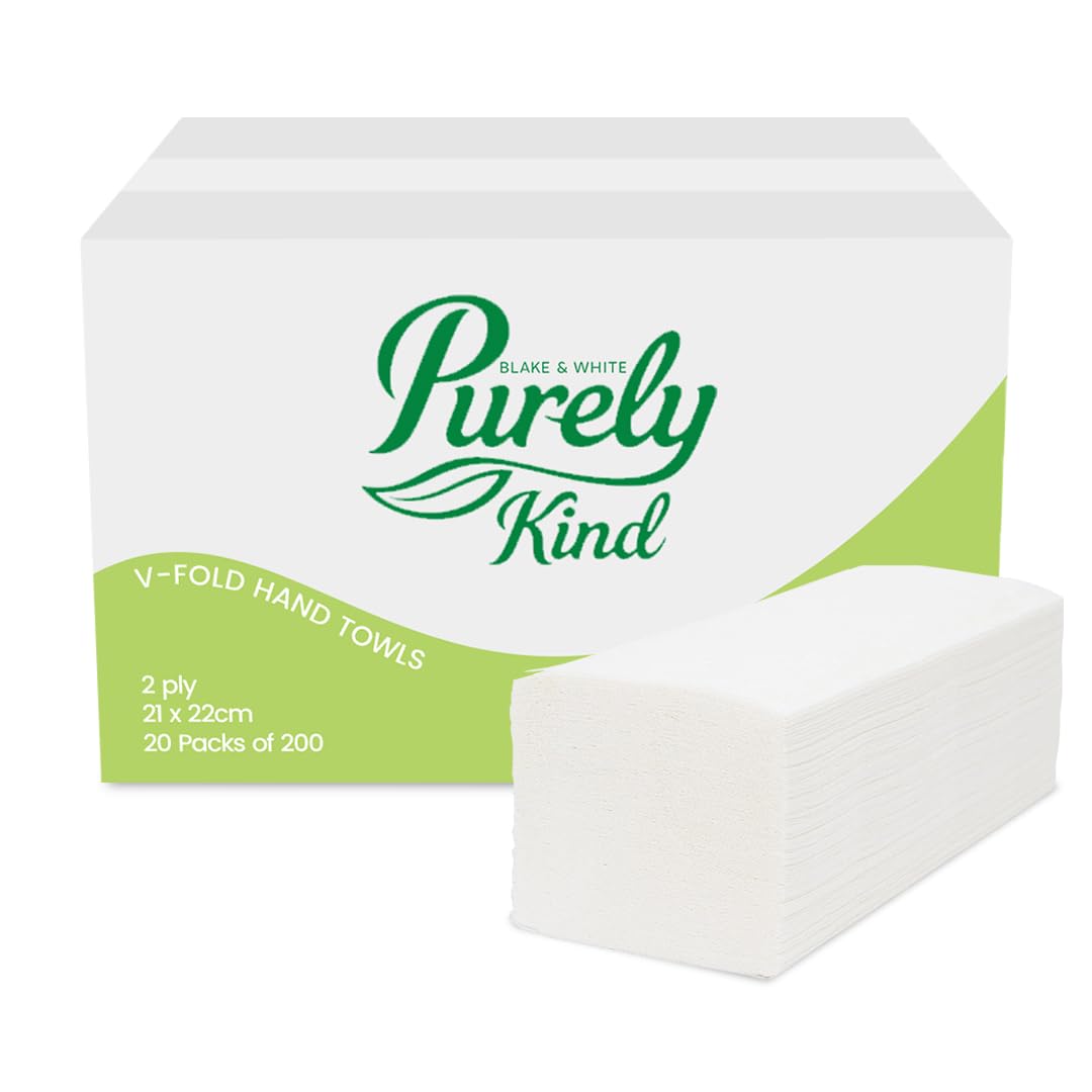 Blake & White V Fold 2 Ply White Paper Towels - Purely Kind Disposable Hand Towels for Dispenser - Ideal for Kitchens, Restrooms, Offices and Commercial Use - Pack of 4000