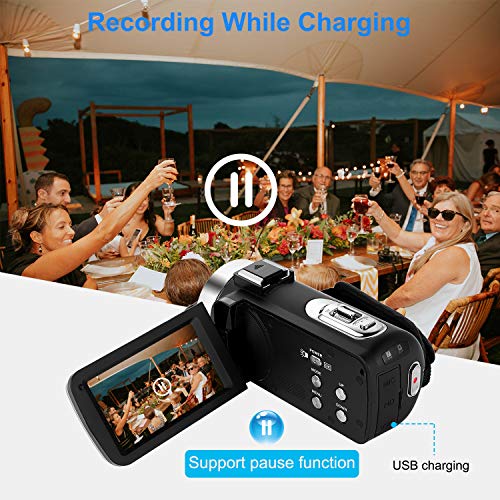 RICH AV-01 Video Camera Camcorder, UPSTONE Digital Vlog Camera for YouTube Full HD 1080P Camcorder 30FPS 24.0MP 16X Digital Zoom with 2 Batteries and Remote Control