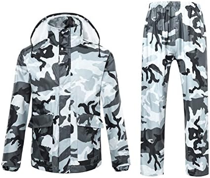 Ynport Outdoor Mens/Womens Waterproof Raincoat Suits Camouflage Hooded Rain Jacket Poncho Coat Update Version