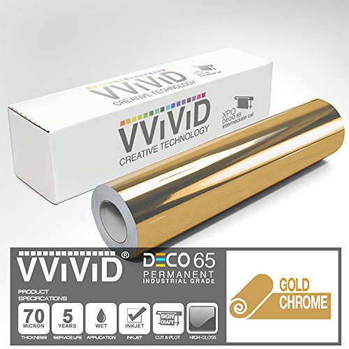 VViViD Chrome Gold Gloss DECO65 Permanent Adhesive Craft Vinyl for Cricut, Silhouette & Cameo (7ft x 11.8" Roll)