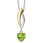Gem Stone King 925 Silver and 10K Yellow Gold Green Peridot Pendant Necklace for Women | 0.50 Cttw | Gemstone August Birthstone | Heart Shape 5MM | With 18 Inch Silver Chain