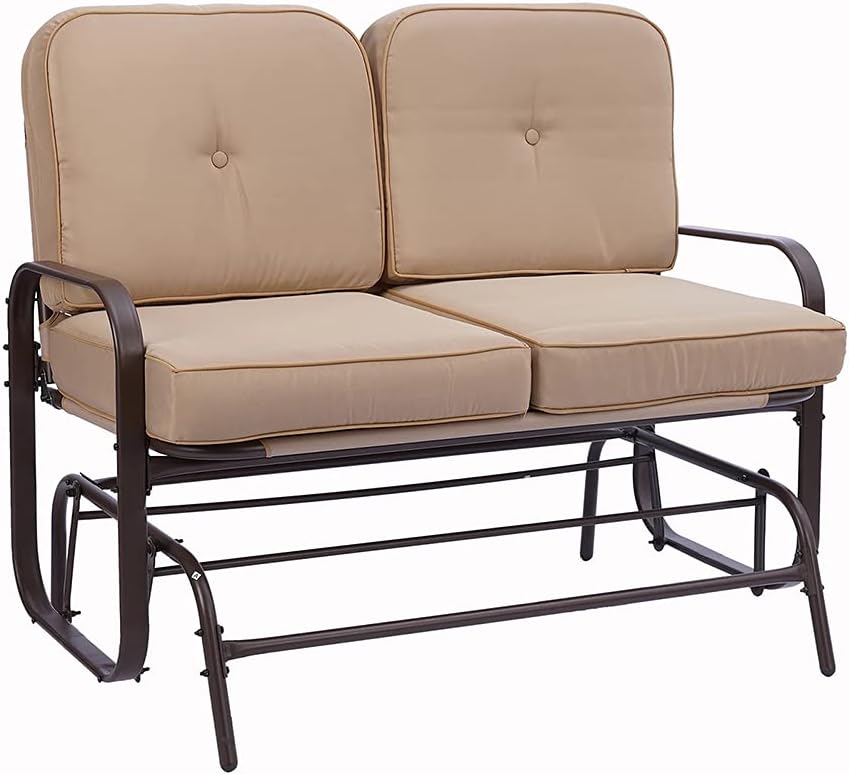 COUYY Two-Color Garden Love seat Outdoor Swing Glider Rocking Chair Terrace Bench Two-Seater Sofa Terrace Steel Frame Chair with Cushion Cover,B