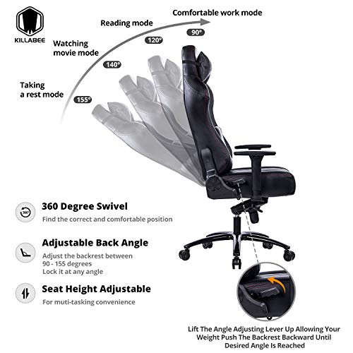 Memory Foam Gaming Chair, Adjustable Tilt Angle and 3D Armrest