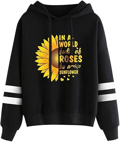 yellow hoodie with sunflowers on sleeves