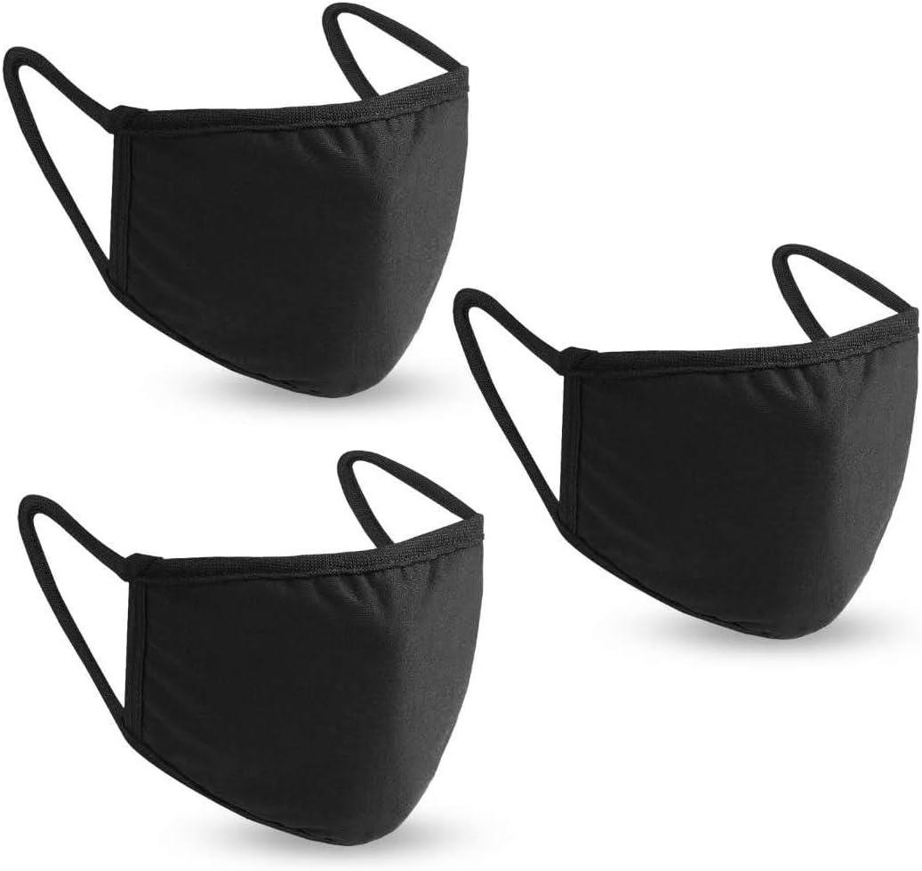 Face Masks auempress Black Reusable Cotton Masks Fashion Washable Masks for Women Men Teen,3 Pack