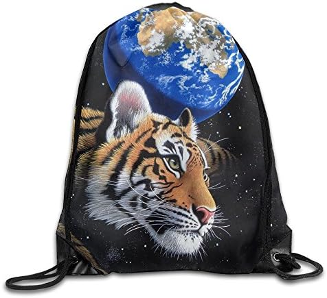 Tiger In Galaxy Space Durable Drawstring Backpack Athletic Sackpack For Men &amp; Women School Travel Bag