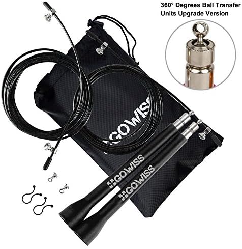Gowiss Jump Rope - High Speed Bearing Adjustable Cable Cover with PU - Double Spare Cable &amp; Screw Kit + Storage Bag,Boxing,Cross Training Fitness and Cardio (New Black)
