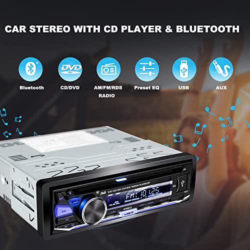 Alondy Car Radio Bluetooth USB CD/DVD Player, 1 DIN Radio RDS FM AM MP3 SD AUX Hands-Free