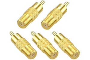 VCE 5-Pack F Type Female to RCA Male Coaxial Cable Audio Adapter Connector,Gold Plated
