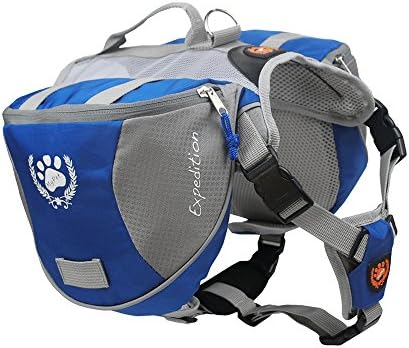 Dog Backpack Bagpacks Lightweight and Waterproof Pet Adjustable Saddlebag Dog Harness Carrier with Bags for Outdoor Shopping Travel Hiking Camping(M, Blue)