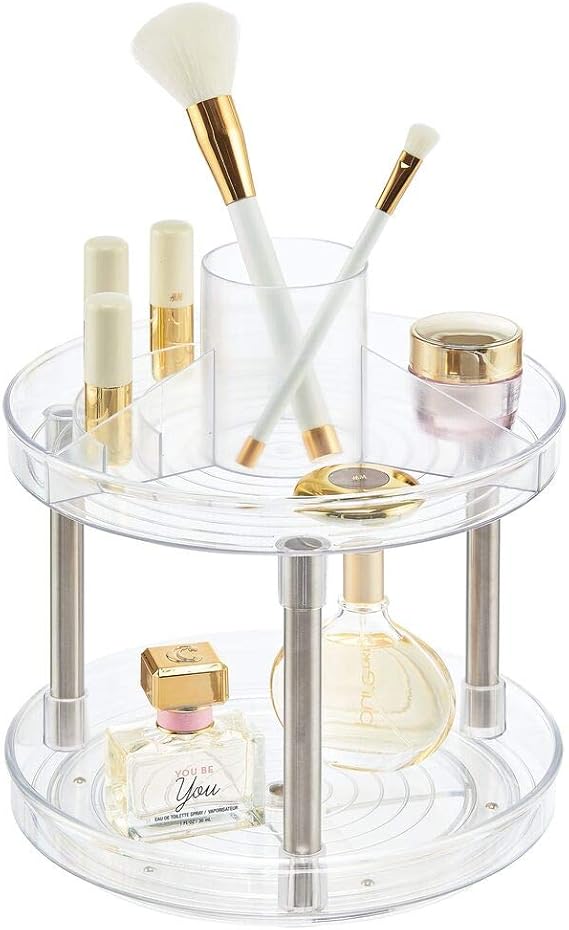 mDesign Rotating Makeup Storage Stand — TwoTier Cosmetic Organiser for