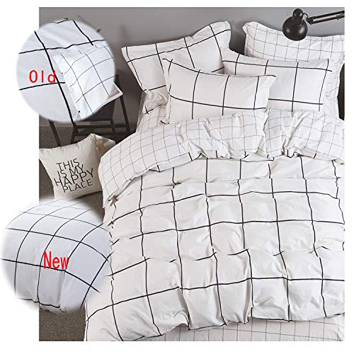 karever Boys Black and White Big Grid Plaid Bedding Sets Wonky Checkered Duvet Cover Set Queen Girls 100 Cotton 3 Piece Reversible Zipper Lightweight Full Soft