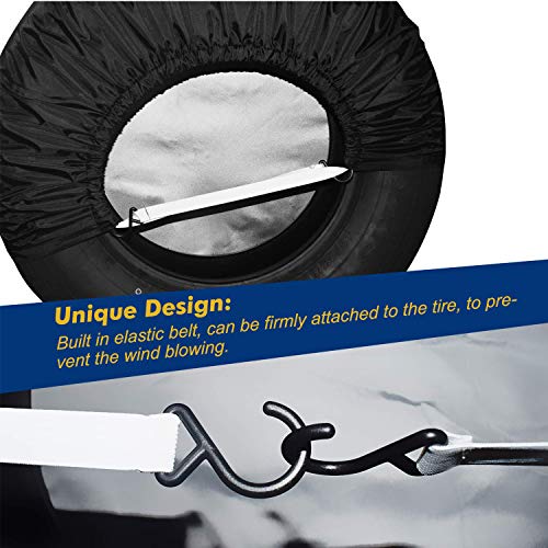 Tire Covers 4 Pack,Set of 4 Wheel Tire Covers for RV Auto Truck Car Camper Trailer,Waterproof Sun-Proof Weatherproof Tire Protectors(Fits 24" to 26",Black) - Thumbnail 4