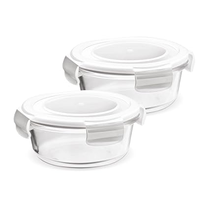 Treo By Milton Store Fresh Round Glass Storage Container Set, 380 ml, Set of 2, Transparent