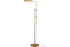 O'Bright Cedric Adjustable Pharmacy Floor Lamp - Industrial Design for Reading, Crafting, Work - 10W LED, Height 45-61 inches - Ideal for Living Room, Bedside, Office - Antique Brass (Gold)