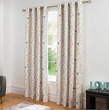 Asda Home Pair Of Hummingbird Floral Cotton Lined Curtains Size