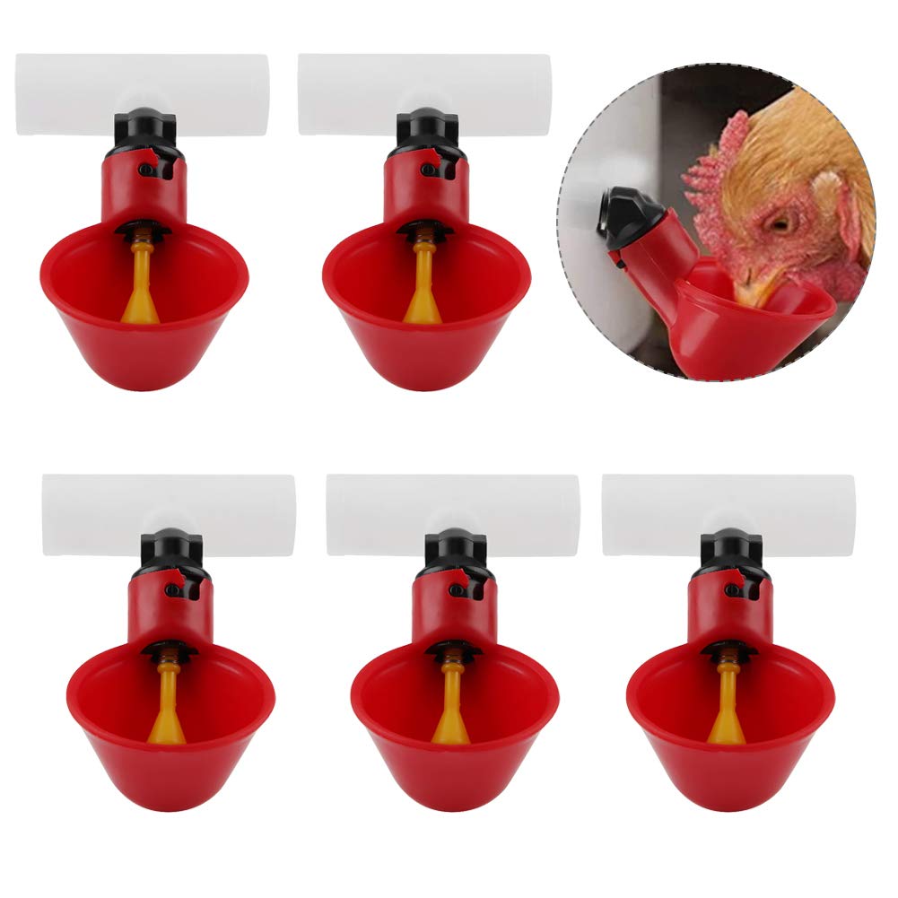 Smandy 5Pcs Automatic Plastic Chicken Drinker Cups Poultry Waterer Water Drinking Dispenser Cups Bowls Water Drinker Tool for Bird Quail Pigeon Chicken Hen (25mm)