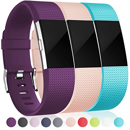 Maledan Replacement Bands for Fitbit Charge 2, Plum Teal Blush Pink, Large
