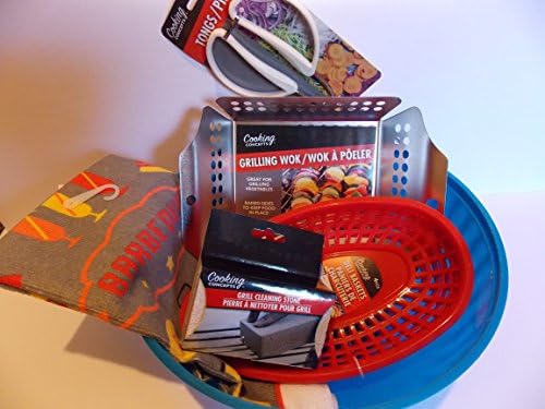 Deluxe BBQ Grill Accessory Set Tongs Towel Cleaning Stone Deli Baskets Vegetable Wok Bowl 9 Pc.